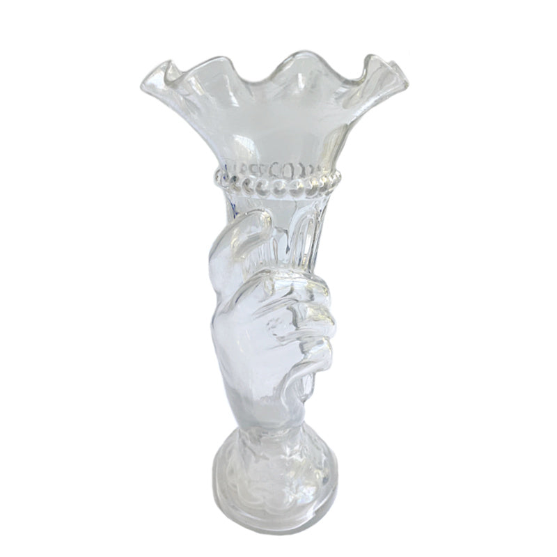 19th Century French Hand Glass Vase Holding Horn of Plenty