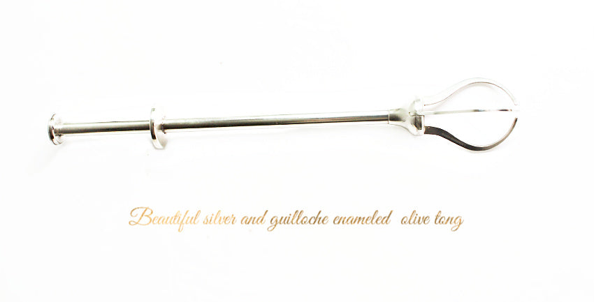 Art Deco Blue Guilloche Enamel &amp; Silver Plated Ice or Olive Tong
