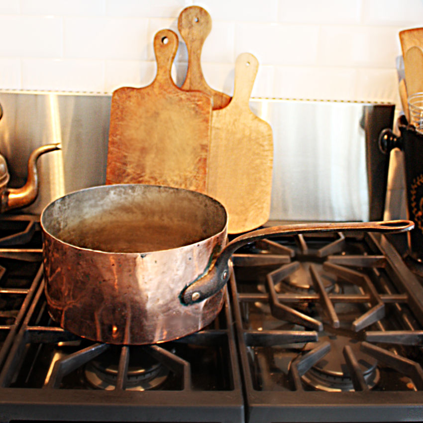 Antique Large Hand Hammered Copper Sauce Pan