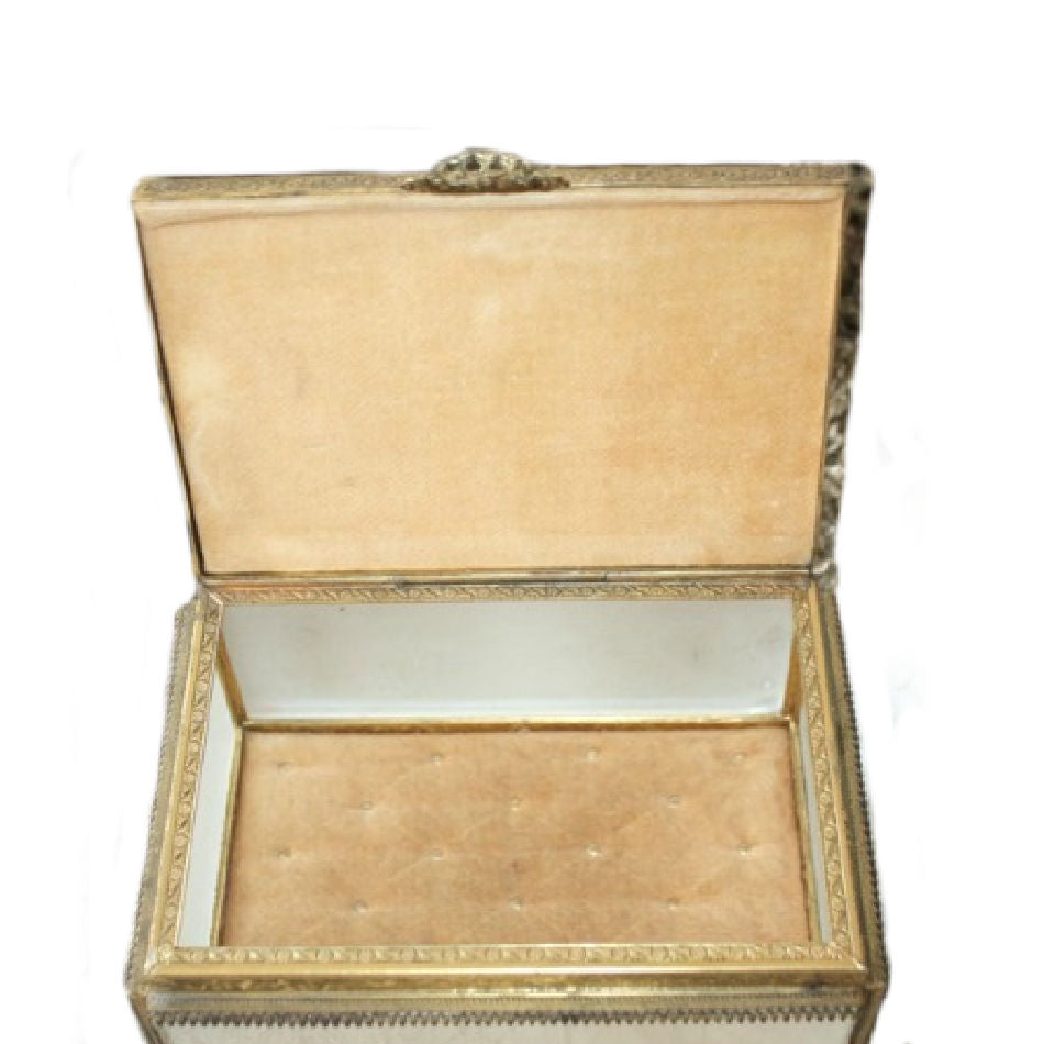 Gilt Satin Glass Gold Plated Jewelry Casket Box