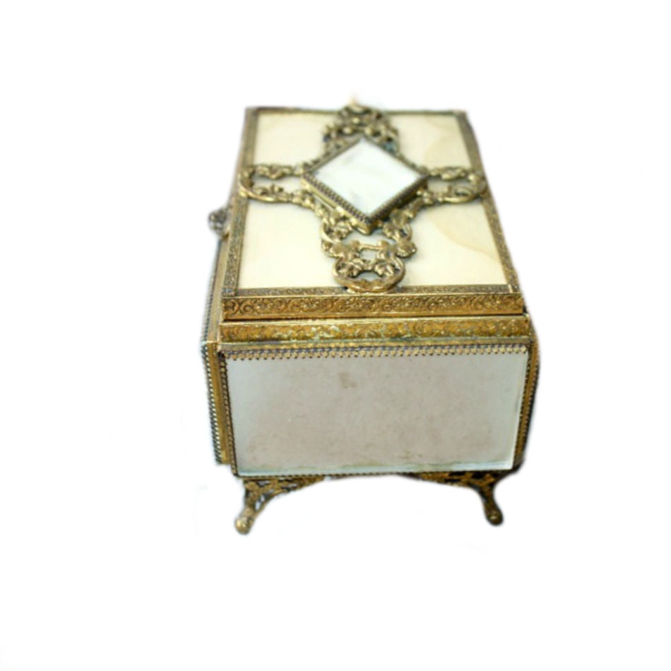 Gilt Satin Glass Gold Plated Jewelry Casket Box