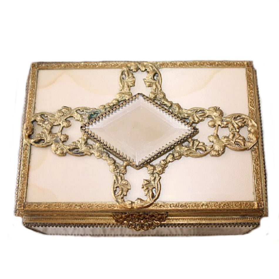 Gilt Satin Glass Gold Plated Jewelry Casket Box