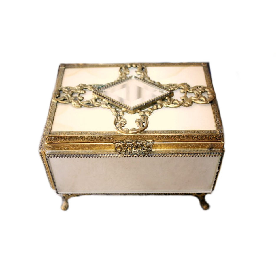 Gilt Satin Glass Gold Plated Jewelry Casket Box