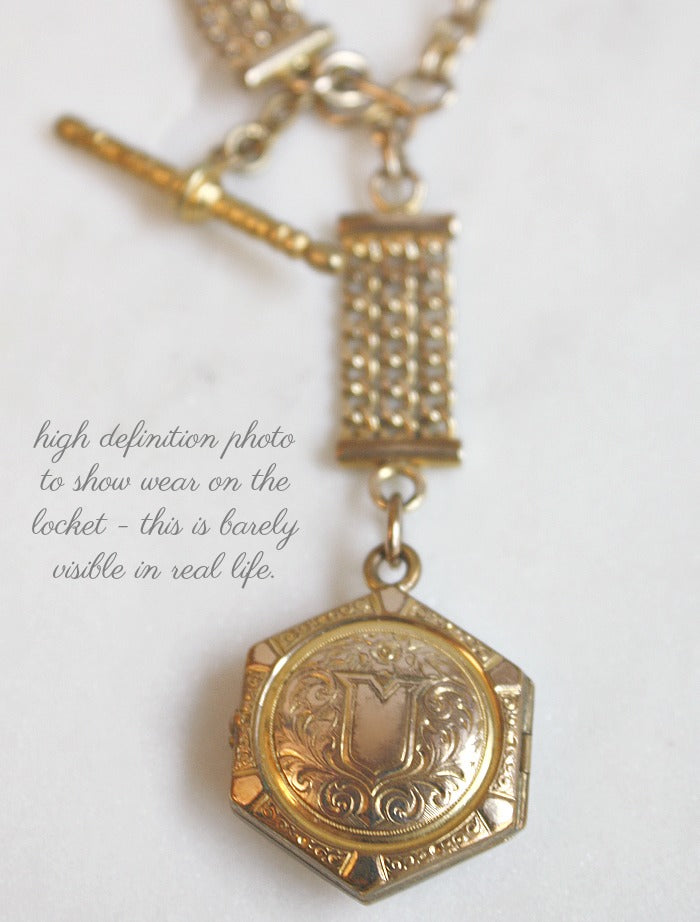 Antique Victorian Gold Watch Chain Necklace with Locket