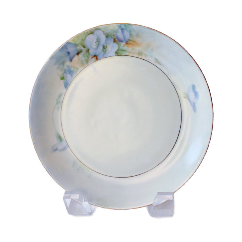 antique hand painted light blue flowers plate