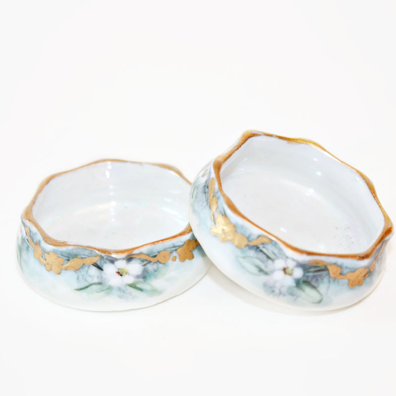 Antique Hand Painted Porcelain Salts Pair