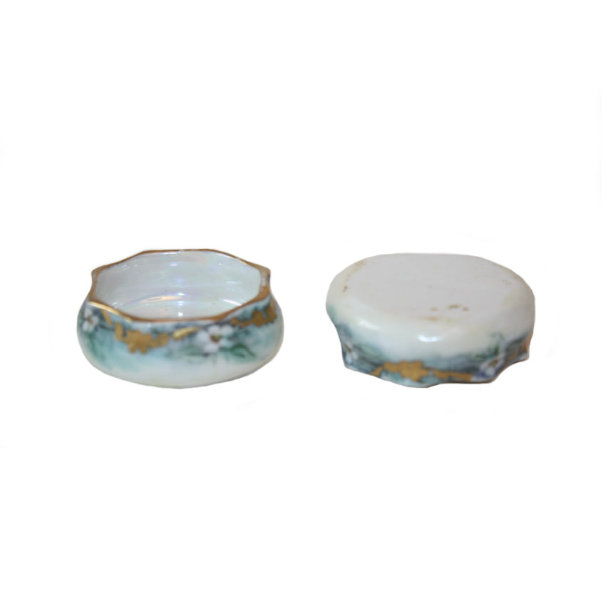 antique hand painted floral porcelain salt cellars