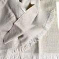 Pair of antique French natural linen tea towels with fringe