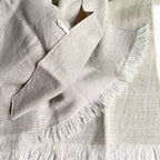 Pair of antique French natural linen tea towels with fringe
