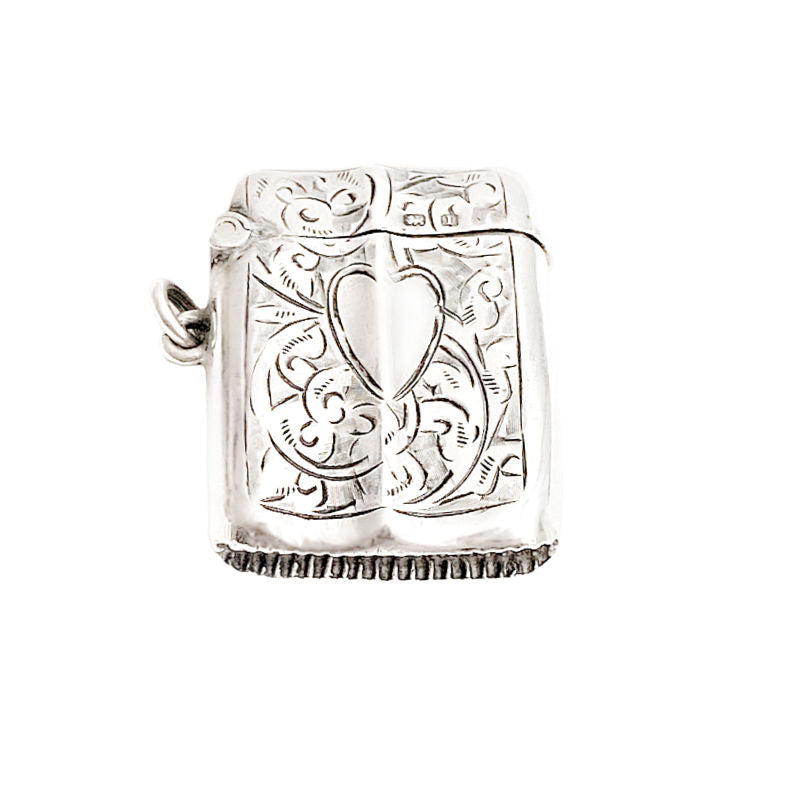 Antique Sterling Silver Match Safe with Engraved Heart