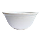 Oversized vintage white ironstone serving bowl with honest age and timeless kitchen table presence