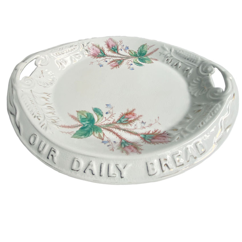 Antique Ironstone Pink Roses Give Us This Day Our Daily Bread Tray