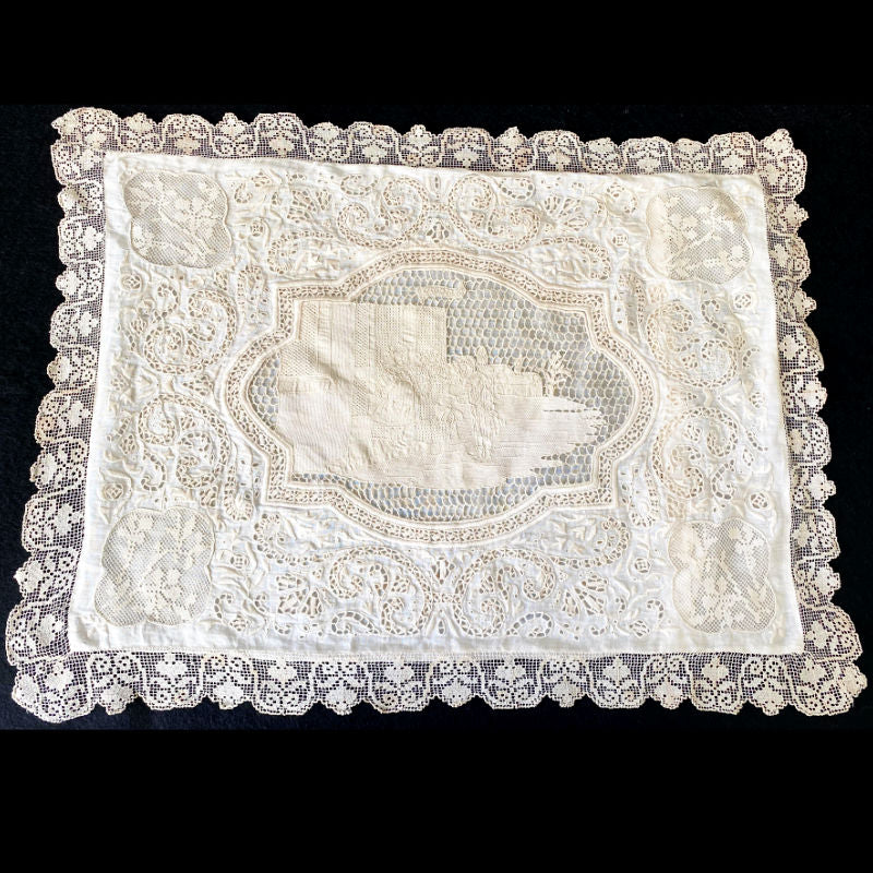 Exceptional Antique Italian Point de Venise Needle Lace Boudoir Pillow