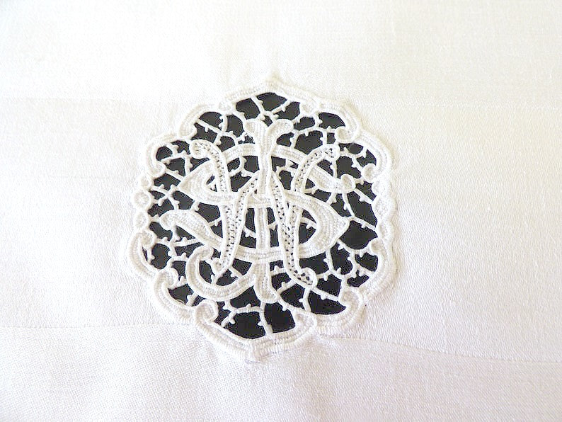 Vintage Linen and Lace Monogrammed Napkins Set of 6