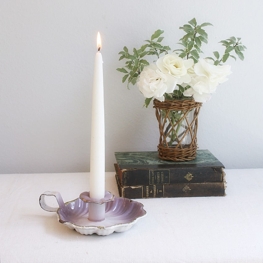 Antique French Lavender Purple Enameled Bougeoir Candleholder
