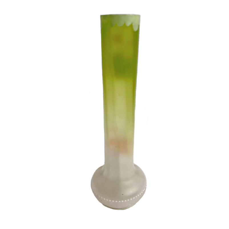 French antique enameled glass vase styled in elegant interior setting