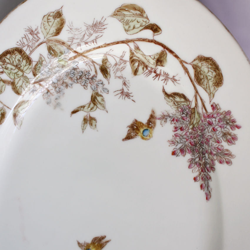 Large Antique French Limoges Floral and Birds Platter