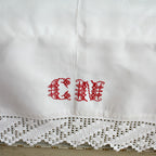 hand crochet lace edge antique French linen sheet 19th century
