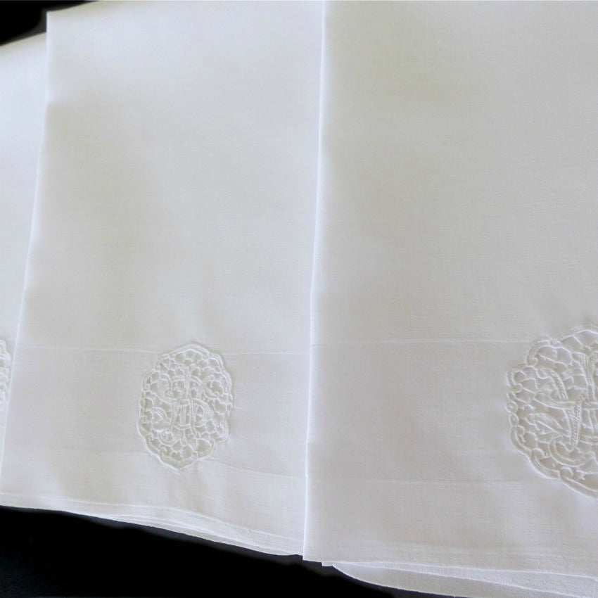 Vintage Linen and Lace Monogrammed Napkins Set of 6