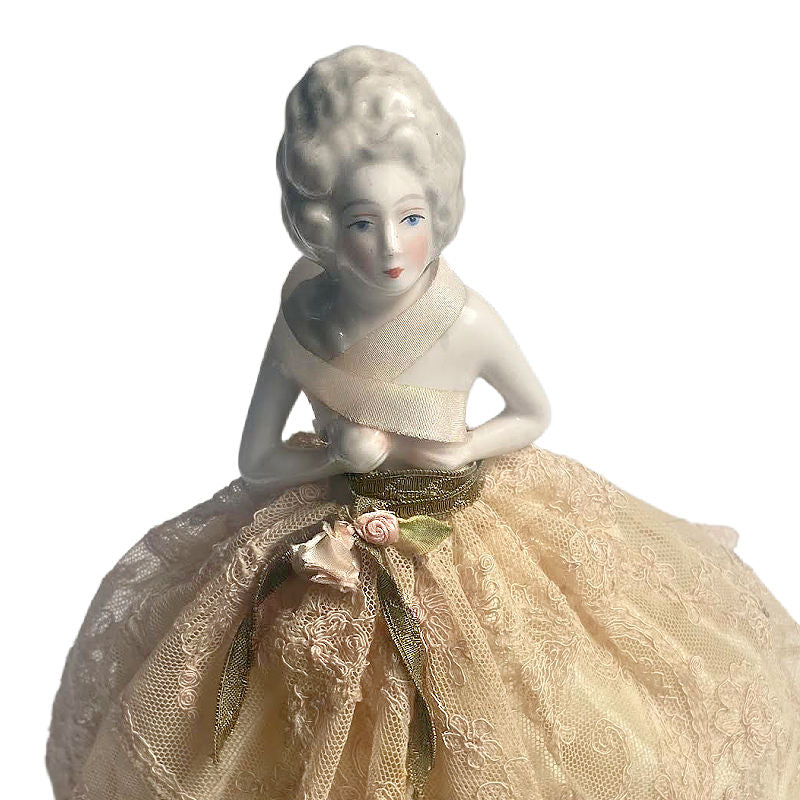 Beautiful face of early 20th century decorative half doll lamp