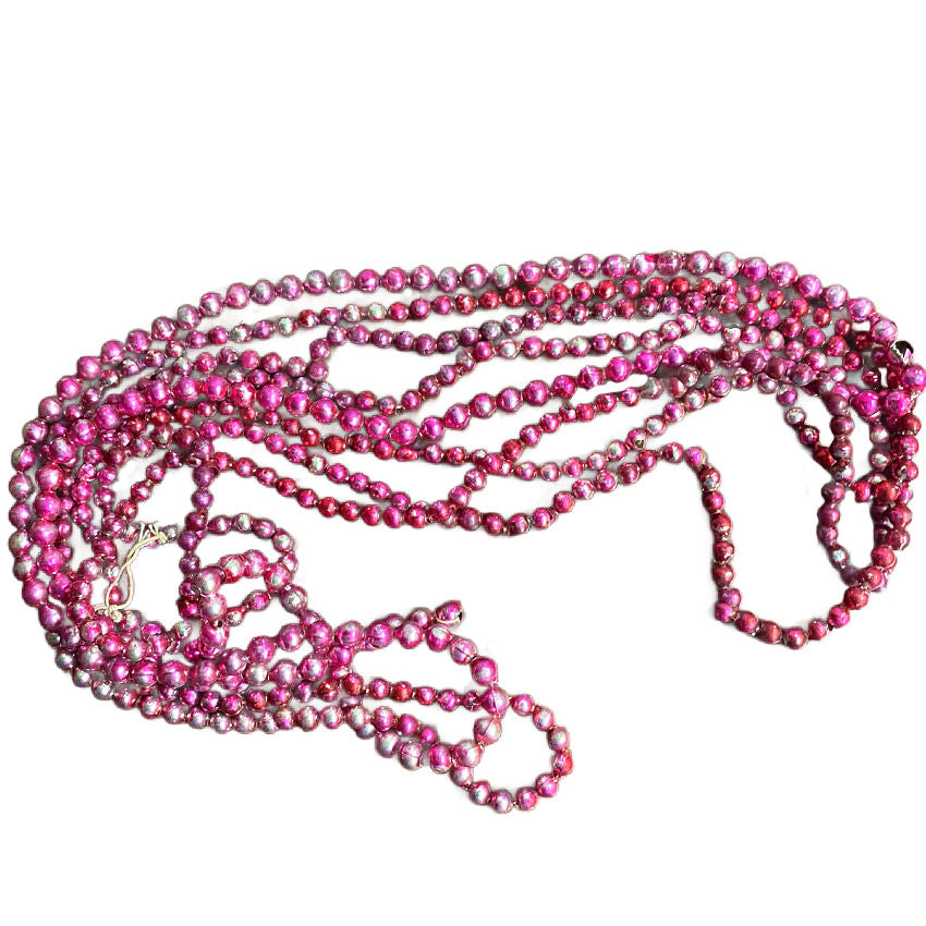 Antique Mercury Glass Beaded Christmas Tree Garland Deep Pink