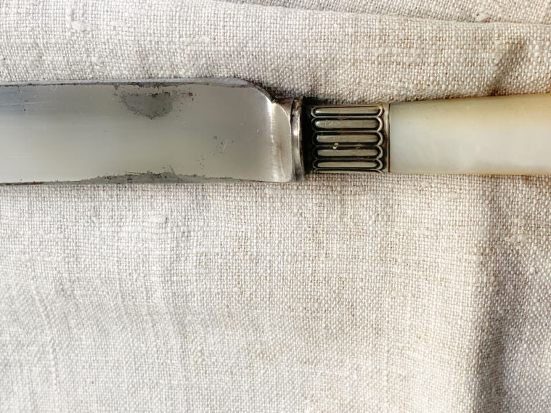 Antique Mother of Pearl Handle Sterling Ferrule Large Cake Knife