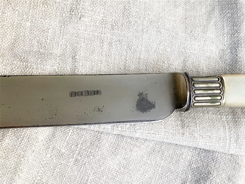 Antique Mother of Pearl Handle Sterling Ferrule Large Cake Knife