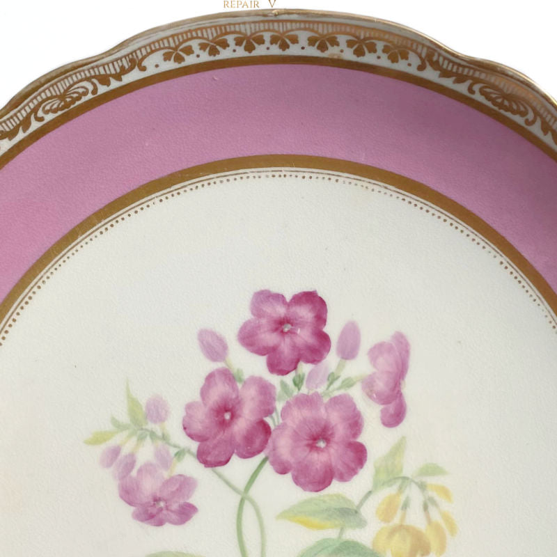 19th Century Old Paris Porcelain Pink Hand Painted Floral Cake Stand