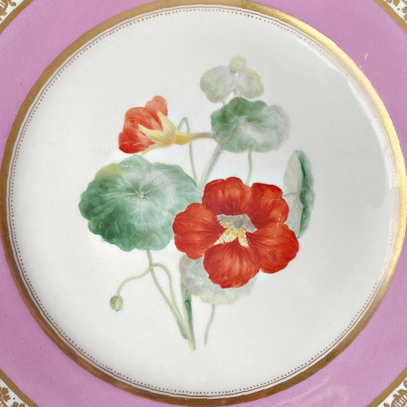 19th Century Vieux Paris Porcelain Pink Hand Painted Floral Plate