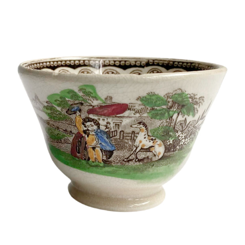 Early Antique Pearlware Child&#39;s Toy Tea Bowl &amp; Saucer