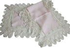 Late 19th century Battenberg lace table linens with petal pink centers