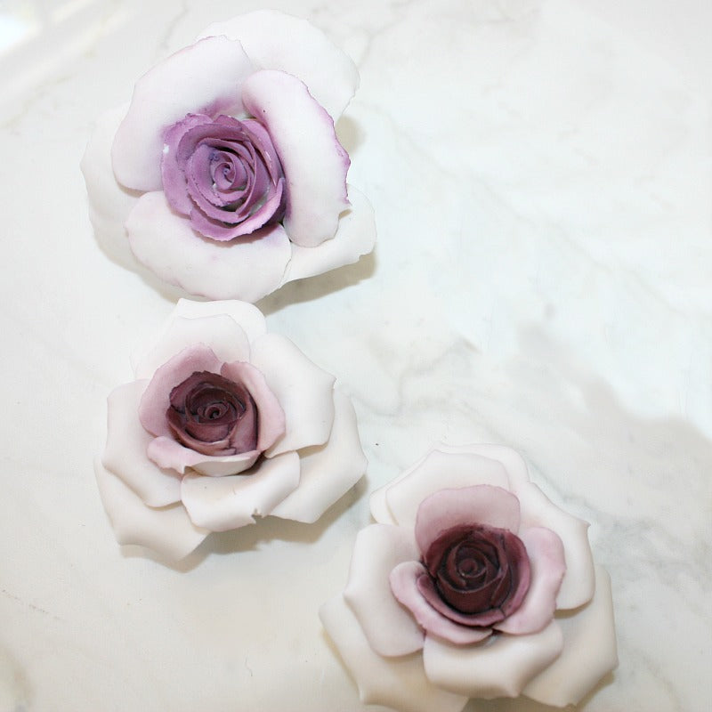 Hand Made Porcelain Deep Pink Roses Set of 3