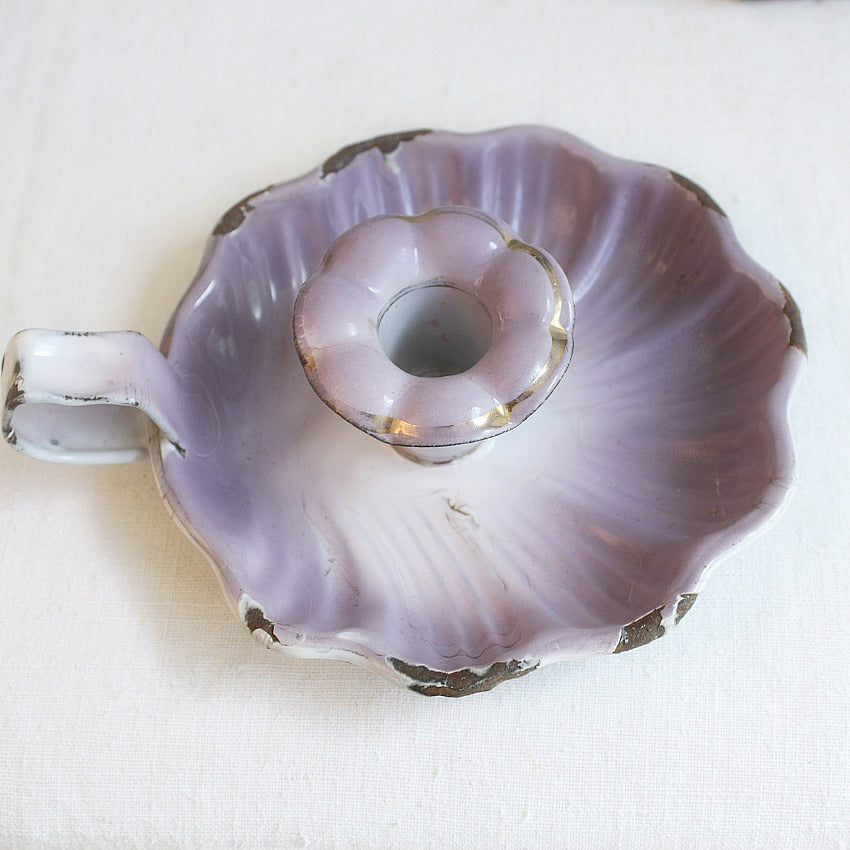 Antique French Lavender Purple Enameled Candle Holder