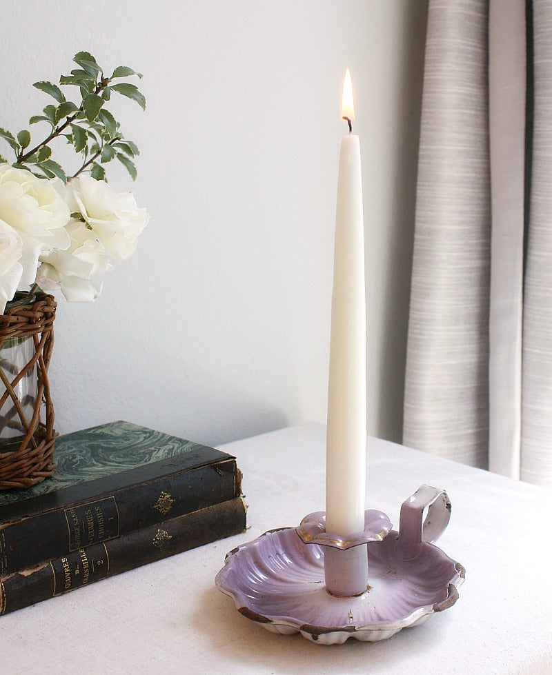 Antique French Lavender Purple Enameled Candle Holder
