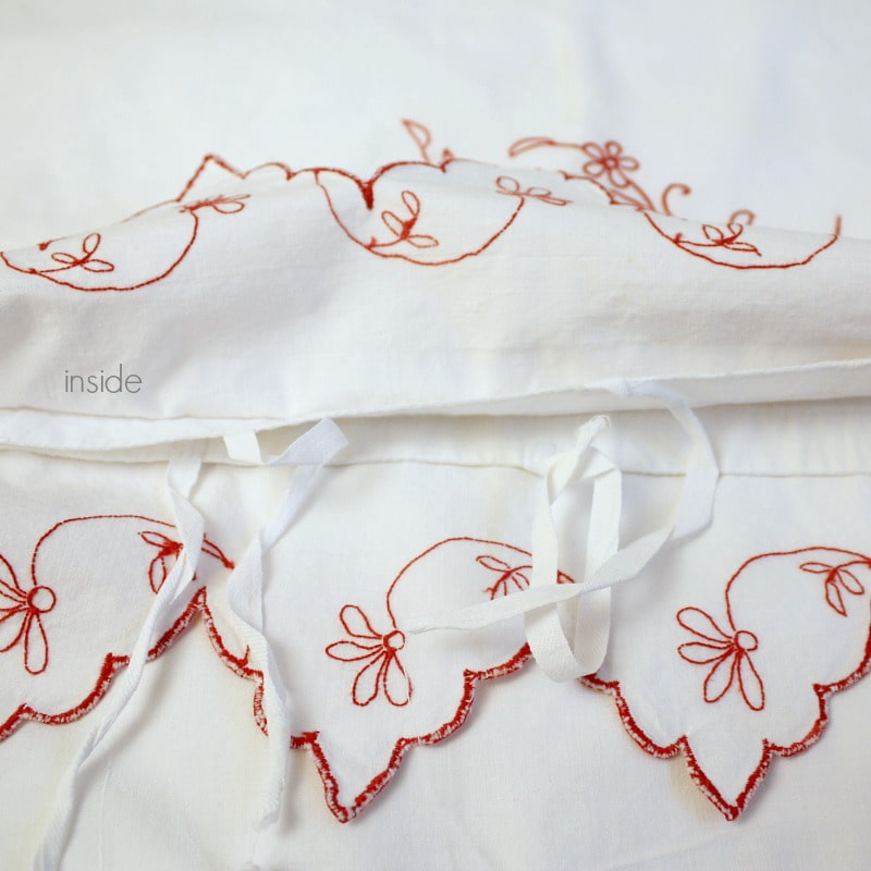 Antique Redwork Hand Embroidered Pillow Case Pair