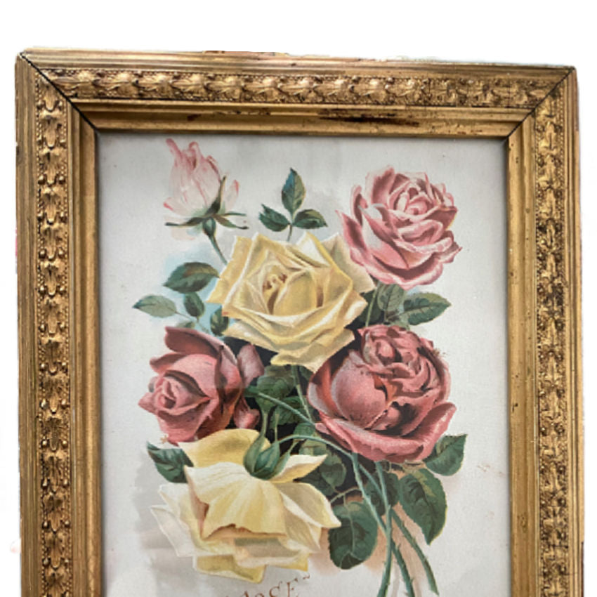 Antique Framed Chromolithograph Print The Rose