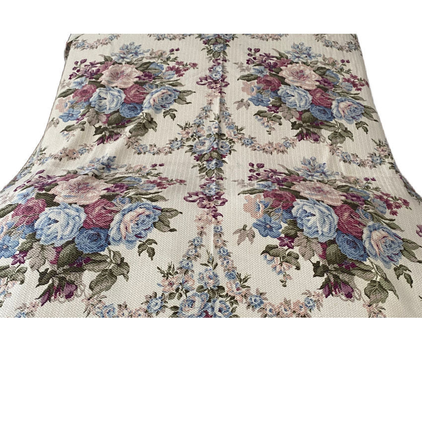 Vintage Blue &amp; Pink Roses Bark Cloth Square