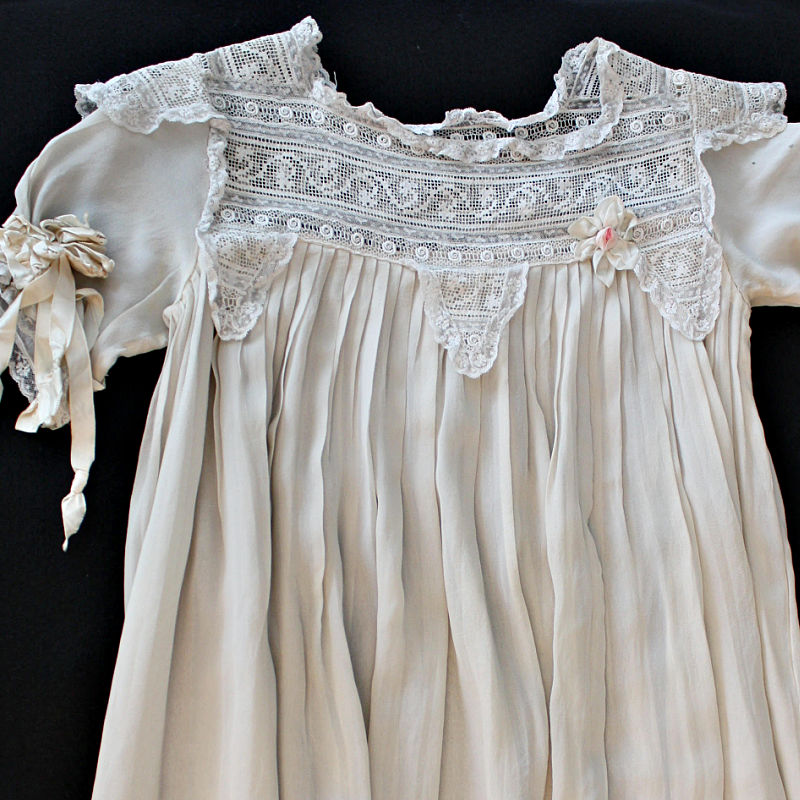 Antique French Dove Cream Silk Crepe and Lace Little Girl's Dress