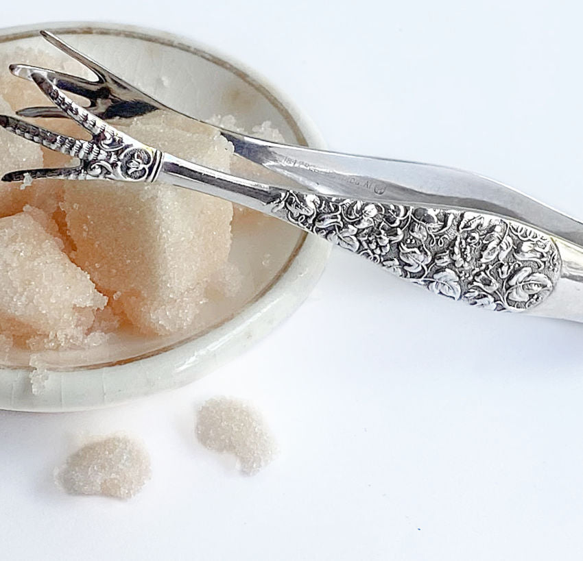 Antique Silver Plate Embossed Bell Flower Sugar Tongs