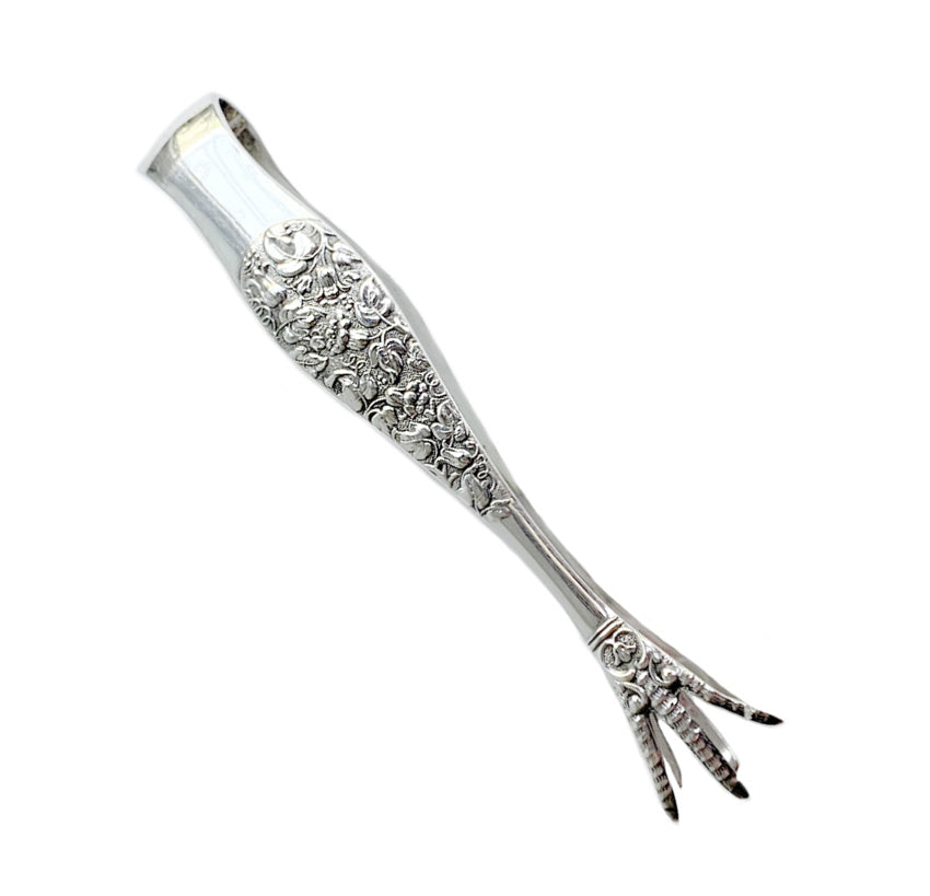 Antique Silver Plate Embossed Bell Flower Sugar Tongs