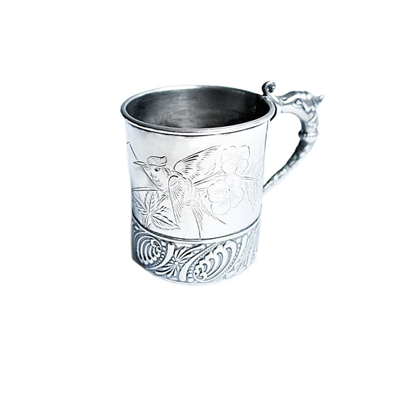 Antique Silver Child&#39;s Christening Cup with Bird