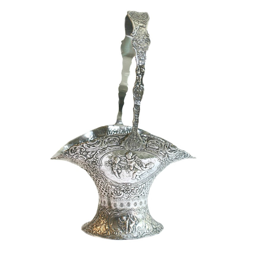 antique silver cherub flower basket