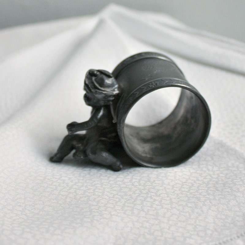 Antique Pairpoint Figural Napkin Ring with Cherub and Hat