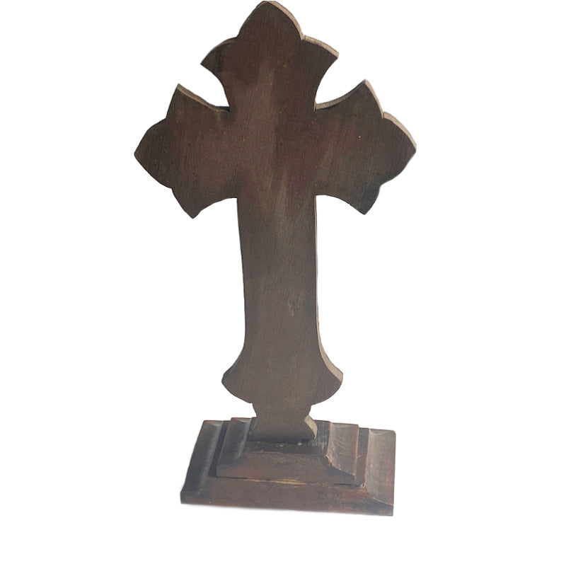 Antique French Hand Carved Wood Altar Cross