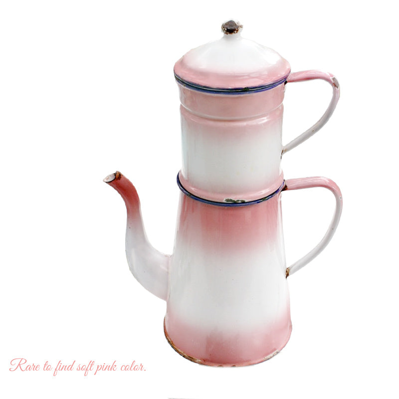 Antique 19th Century French Enamelware Pink Cafetiere