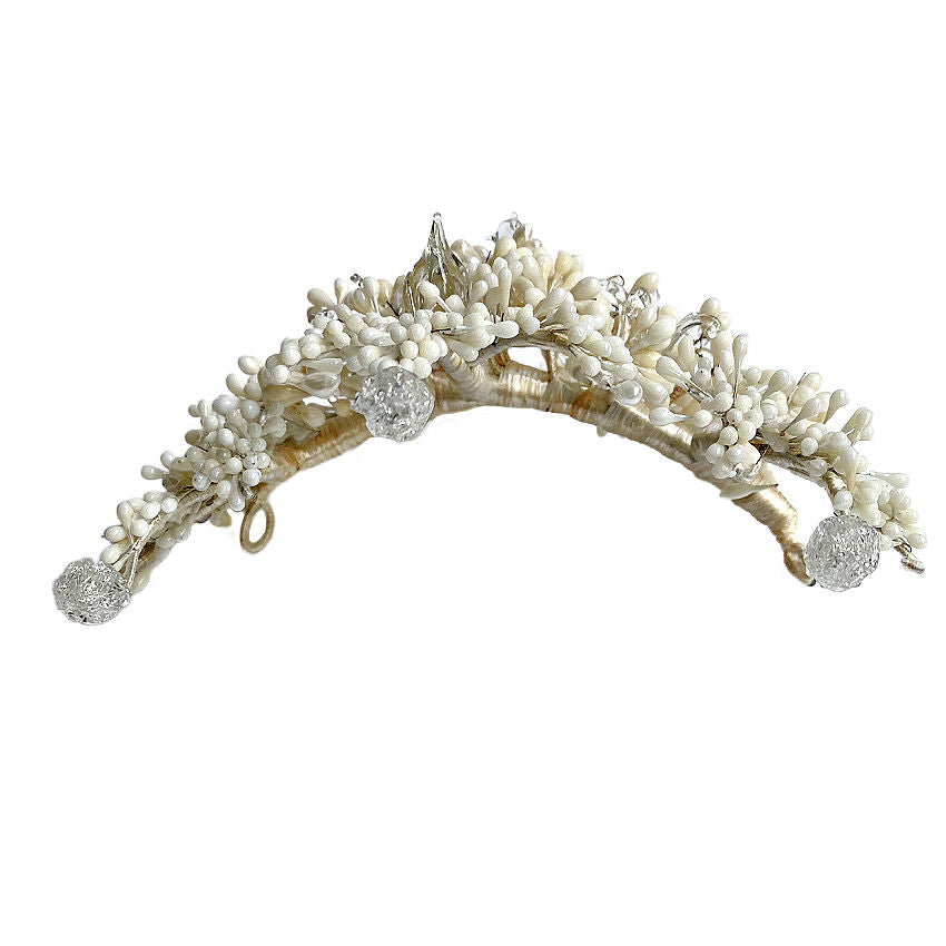 Antique French Wax &amp; Glass Floral May Crown