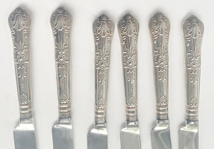 English Sterling Silver Tea Dessert Knife Set Boxed