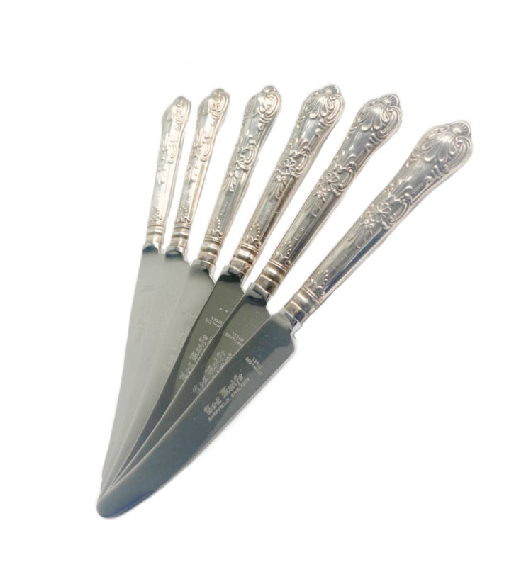 English Sterling Silver Tea Dessert Knife Set Boxed