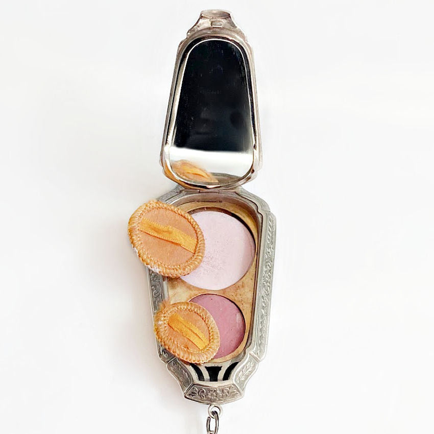 Sterling and guilloche powder compact with puffs