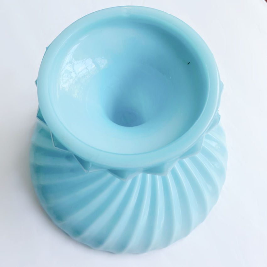 Antique French Turquoise Blue Opaline Swirled Cake Pedestal